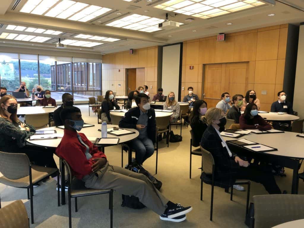 image of 2021 IOE grad workshop attendees attending talks