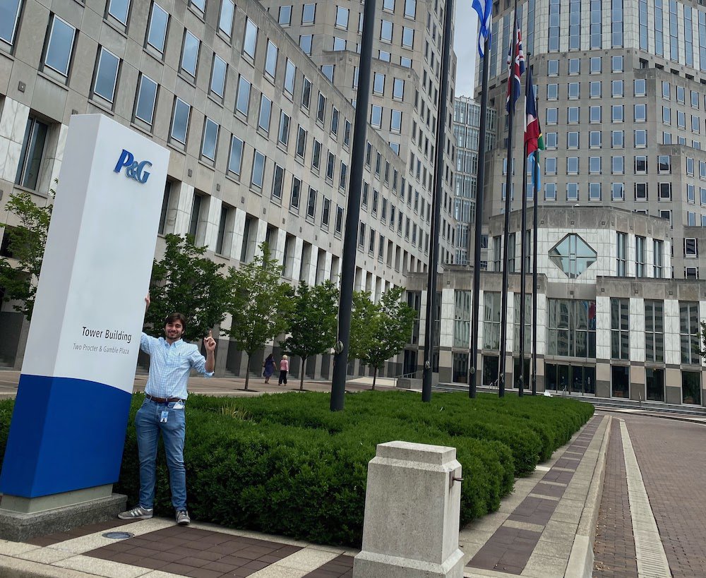 Alexios posing in front of the P&G Office