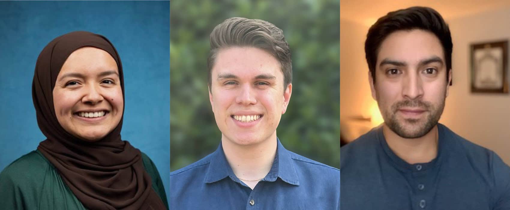Three portraits of students. From left to right: Jennifer, Harrison and Drew.
